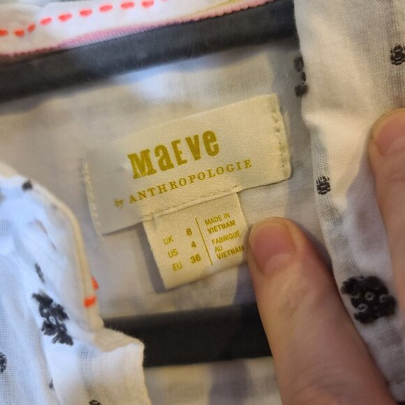 Maeve Anthropologie Clip Dot Relaxed Button‎ Down White Black Size Small - Picture 3 of 12